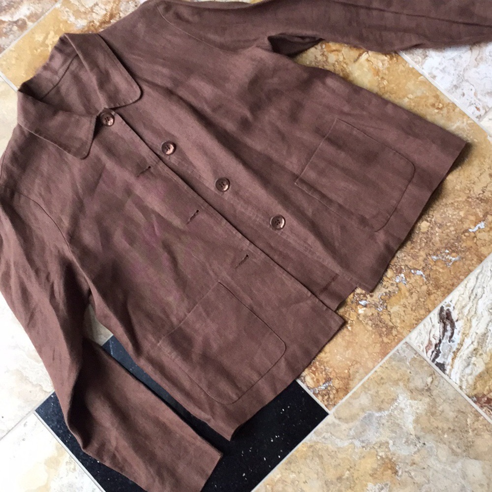 Elliott Lauren warm earth brown linen jacket/top